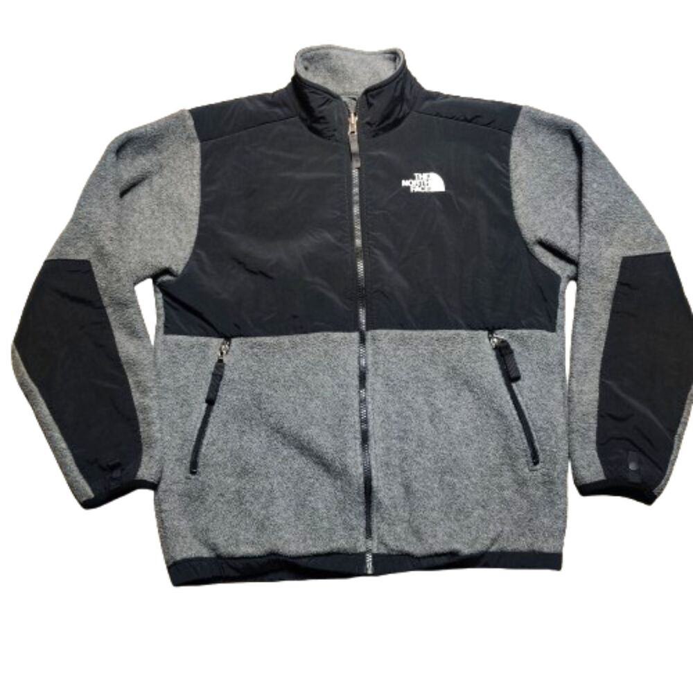 The North Face Boys Large L Denali Fleece Jacket Gray Black Polartec Full Zip
